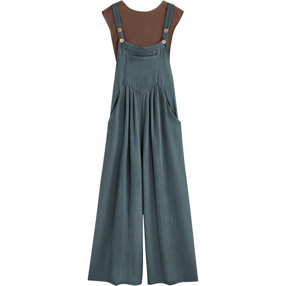 AUTOMET Womens Jumpsuits Casual Jumpers Sleeveless Rompers Overalls Wide Leg